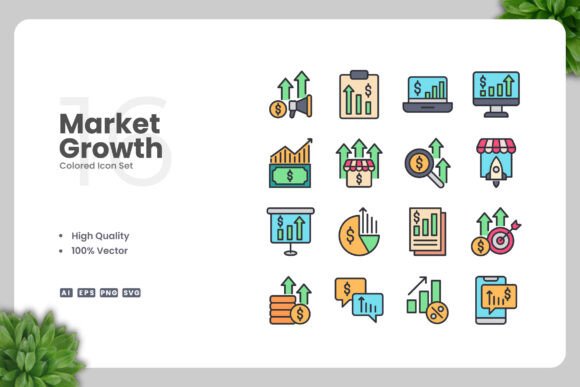 Market Growth Colored Icons: A Perfect Blend of Simplicity and Design