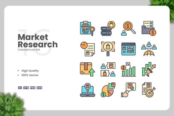Market Research Colored Icons for Streamlined Design Workflows