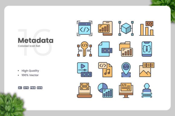 Metadata Colored Icons for Versatile Design Projects