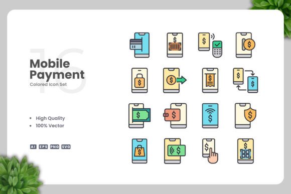 Mobile Payment Colored Icons for Modern Design Needs
