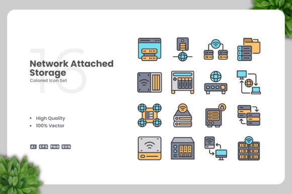 Network Attached Storage Colored Icons for Modern Design Needs