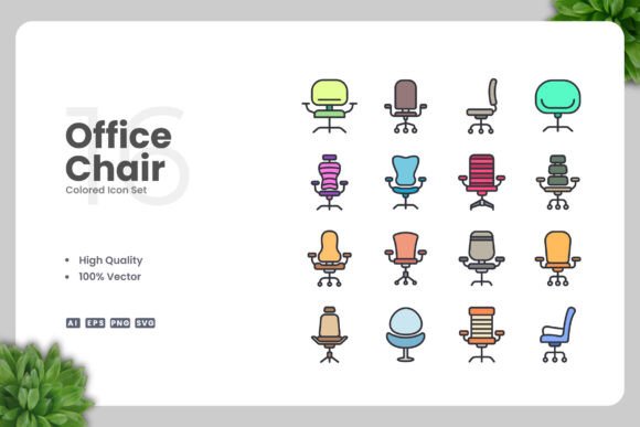 Office Chair Colored Icons for Modern Design