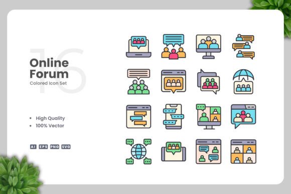 Online Forum Colored Icons for Versatile Digital Projects