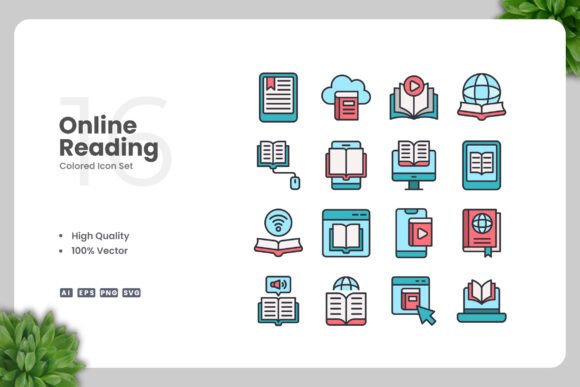 Online Reading Colored Icons: A Versatile Design Resource for Digital and Print Projects