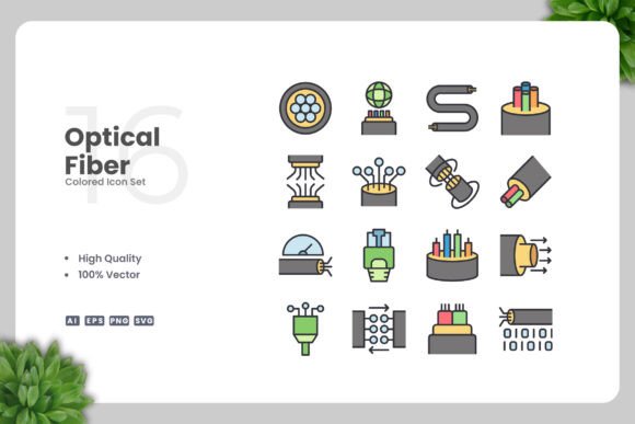 Optical Fiber Colored Icons for Modern Design