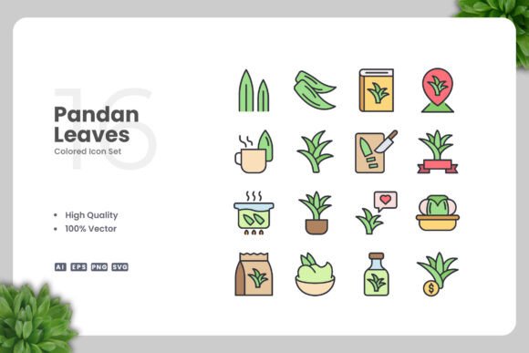 Pandan Leaves Colored Icons: A Simple and Clean Design for Modern Use