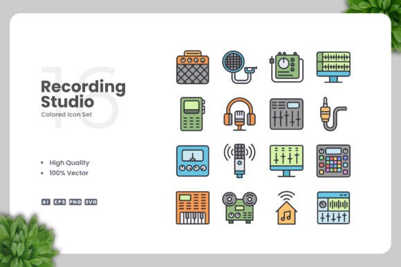 Recording Studio Colored Icons: A Versatile Design Solution for Multiple Platforms
