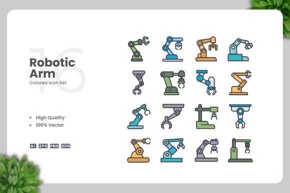Robotic Arm Colored Icons for Modern Design Needs