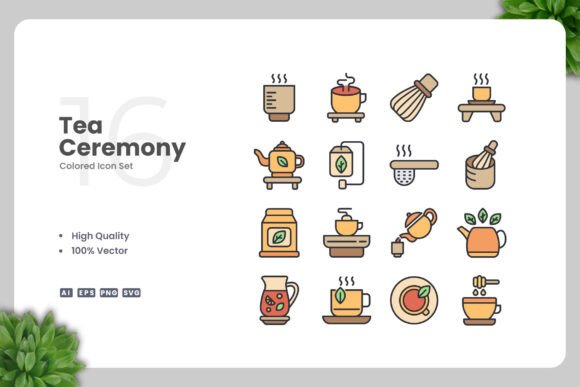 Tea Ceremony Colored Icons for Modern Design Needs
